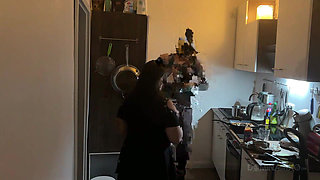 Dominant MILF Stretches Latex Sub's Ass Wide in Kitchen