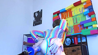 Fucking my ass in my cute rainbow outfit