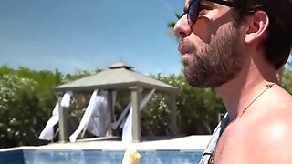 Step daddy gives a dark haired female an intense rimjob at