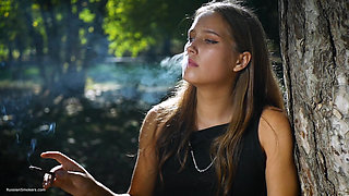 Sexy Russian Babe Smoking Cigarette Indoor Studio