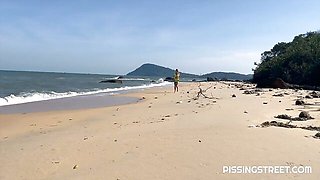 Gorgeous outdoor pissing with a long-legged redhead Sakura Hell