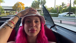Town Slut Flashes Perky Boobs in Convertible on the Highway
