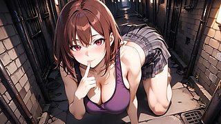 Sexy Female Student in an Alley: Intense and Perverted Internal Ejaculation Orgasm!