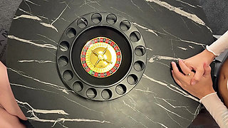 Two girls one guy Christmas Handjob Challenge House Party for fun and precum dripping oily cum