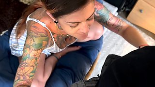 Big tit brunette MILF sucks and tit fucks a big cock