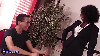 German Naomi, 51-Year-Old Ebony MILF Boss, Deep-Throats Her Employee Before Getting P