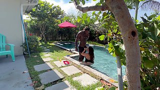 Thick Hotwife Takes Her First Massive BBC Poolside