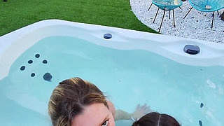Sexy Teen Girlfriend Invites Her Hot Blonde Friend Over for a Threesome in the Hot Tub