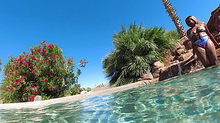 Hot Lesbian Interracial Fun in the Pool