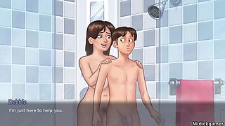 Busty Indian Stepmom Handjob in Shower - Creampie Sex with Step Son