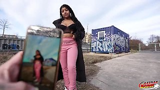 German Scout Casting Fuck with Latina Ebony Vicky Menage - Big Saggy Tits Blowjob and Squirting Orgasm
