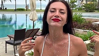 Milking & Getting Messy in See-through Bodysuit Outdoor
