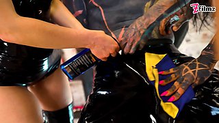 Trio rough spandex princesses destroy tattooed slave with deep sounding & urethral masturbating