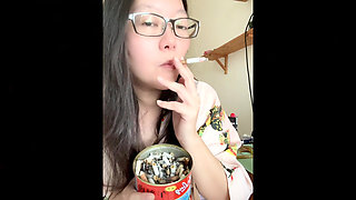Smoking Asian MILF Stacking My Cigarette Tower + Impromptu Striptease
