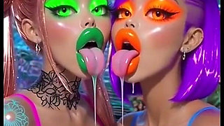 Funny Lesbians Tongue and Kiss Fetish, Ai Animation