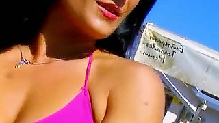 Exuberant foursome beach fuck with Angelina Castro and big cocks