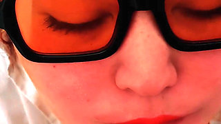 Sweet POV Blowjob and Rimming: German Brunette with Glasses Passionately Sucks Cock Until Cum, Until He Cums