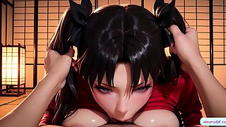 Big tits anime brunette rides hard and gets messy creamy cum