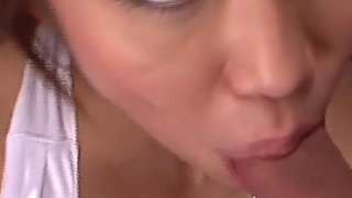 Asian Sex Fest Scene 1: Beautiful Japanese Girl Runa Sezaki in a Dress Sucking Three Cocks at Once