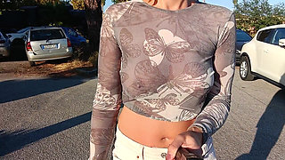 braless walk, flashing boobs in public