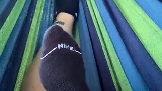 Flexible foot fetish masturbating with feet and hands