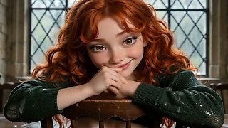 Beautiful Redhead Seducing at the Magic College (ai-generated)