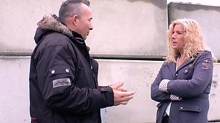 German mature blonde fucked at street casting