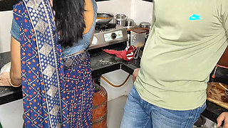 Indian Desi Aunty in Kitchen Our Husband Come to Went Sex with Cumshot