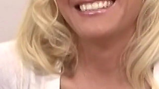 Stunning Blonde Wants to Make He Big Natural Racks Busy Around a Big Fat Cock.