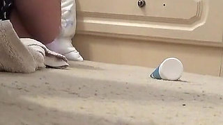 Shaved Cunt Machine-fucked Raw - Stockings & Heels Floor View POV