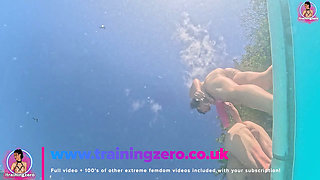 Femdom Pool side Pegging - Outdoor Anal with Huge Strapon