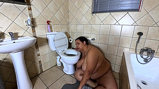 Playing with My Fat Pussy While Licking the Toilet