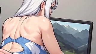 Waifu Amateur Teen POV Office Swimwear Tease & Close-up Boss Blowjob (1m Tease)