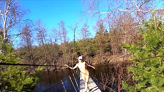 Naked Teen Walks in Spring Forest