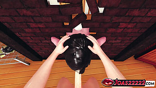 Nola the Hot Anime Girl in Black Latex 3D Animation - Enjoy Handjob Big Dick Stroking in Nylon Gloves, Intense POV Blowjob