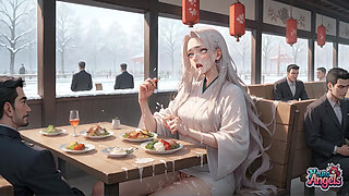 Sexy, Dirty Seduction in a Snowy Café with Kimono Cream Drip - Horny, Hardcore Porn!