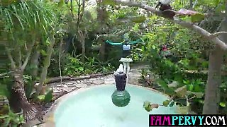 Massive breasts Latina daughter rails step-father at a resort outdoors