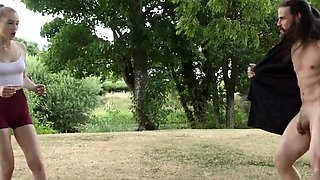 Nasty CFNM baes cocksucking outdoor