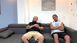 My cuckold boyfriend watches me suck another cock and they fuck me until they both cum on my face and mouth - Bukake