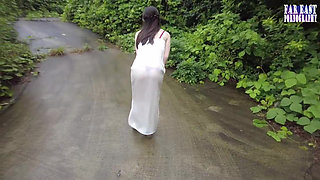 Steamy T Back Stroll with a First Time Outdoor Peach That Drives Nonstop Release Part.1