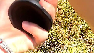 Fucking with a Dildo Outdoors