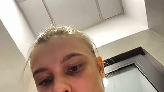 Hot Girl in the Gym Training and Play with Herself