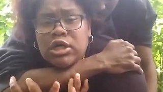 Fucking young thick big booty ebony slut out in public