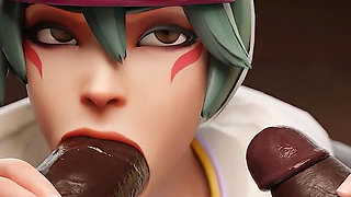 Tracer & Kiriko - Big Black Cock Sloppy Blowjob & Cowgirl 3D Animation