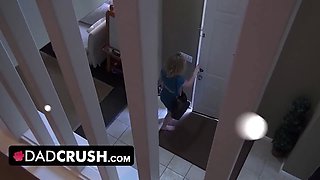 Wild blond teenager sucks on stepfathers cock and let him cum in her throat