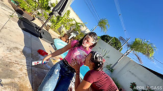 Poolside Messy Girls Wet Jeans, Cream, Ripped Denim & Total Chaos - Part 2