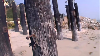 90s Hairy Beach Girl Frolicks and Fucks Messy!