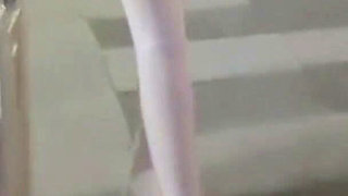 Flight Attendant in Pantyhose and High Heels, Going Commando Outdoors, Performing Oral Sex and Taking a Load Inside Her Mouth.
