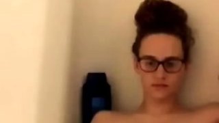 Nerdy girl shave and play on cam