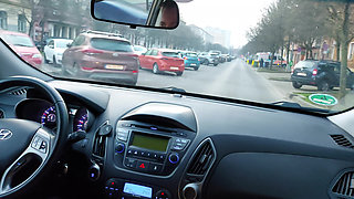 Mature Woman in Nylon Stockings Teases Taxi Driver in the Morning on the Way to the Office